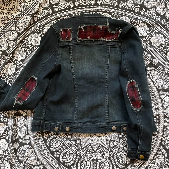 Jean Jacket with flannel patchwork Child Size Medium - Picture 4 of 4